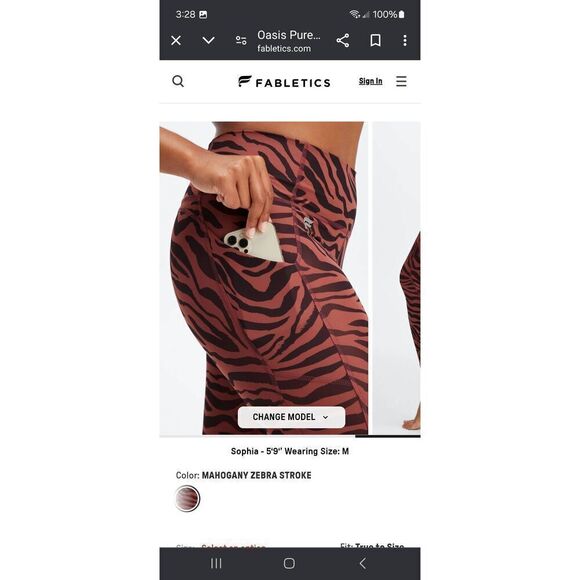 New Small Fabletics PureLuxe Oasis Twist 7/8 Leggings Mahogany Zebra Stroke NWOT - Picture 3 of 9